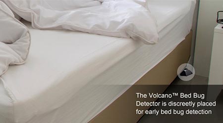 The Volcano Bed Bug Detector is discreetly placed for early bed bug detection.